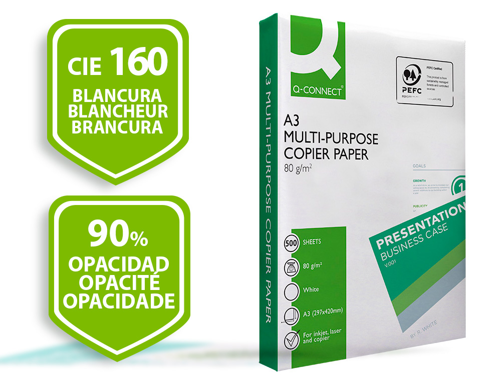 PAPEL FOTOCOPIADORA Q-CONNECT ECONOMY DIN A3 80 GRAMOS PAQUETE DE 500 HOJAS
