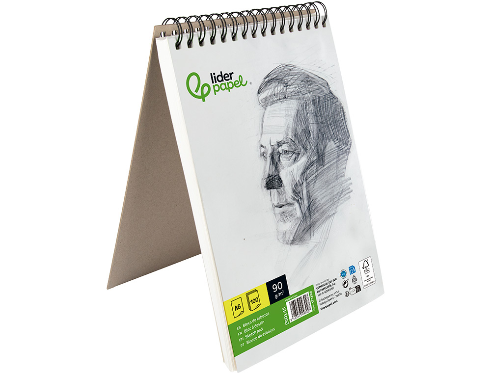 BLOC DIBUJO LIDERPAPEL ESBOZOS ESPIRAL DIN A6 105X148MM 100 HOJAS 90GR/M2 SIN RECUADRO