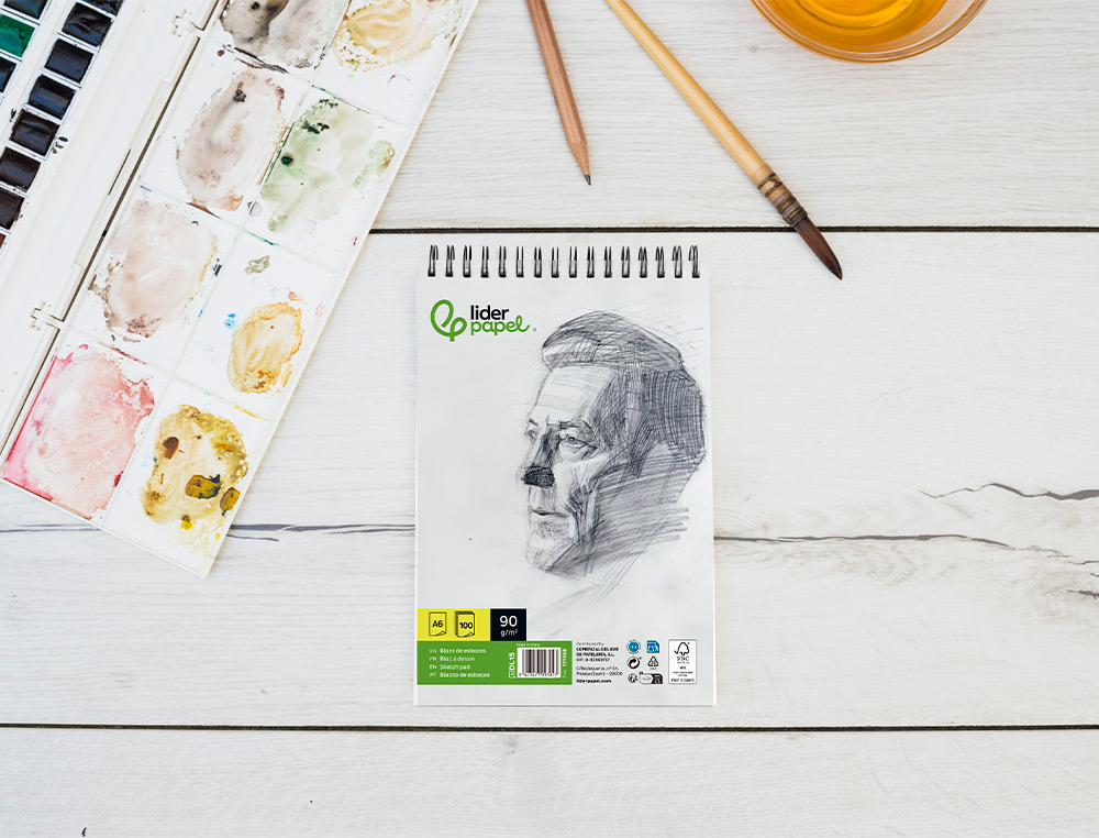 BLOC DIBUJO LIDERPAPEL ESBOZOS ESPIRAL DIN A6 105X148MM 100 HOJAS 90GR/M2 SIN RECUADRO