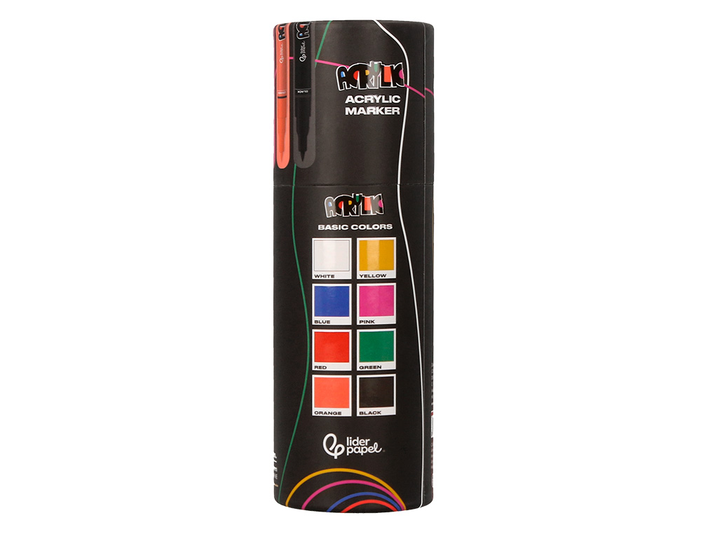 ROTULADOR LIDERPAPEL ACRYLIC BASE AGUA TODO TIPO DE SUPERFICIE PUNTA FINA 0,7 MM CAJA DE 8 UNIDADES COLORES SURTIDOS