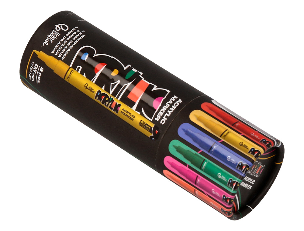 ROTULADOR LIDERPAPEL ACRYLIC BASE AGUA TODO TIPO DE SUPERFICIE PUNTA FINA 0,7 MM CAJA DE 8 UNIDADES COLORES SURTIDOS