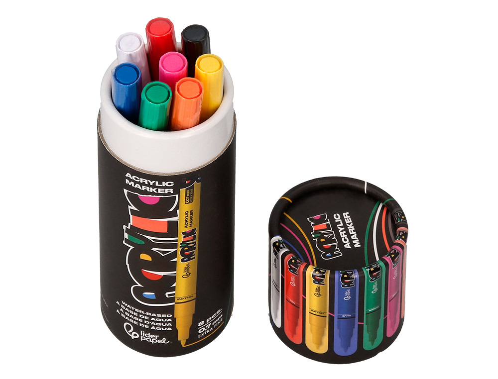 ROTULADOR LIDERPAPEL ACRYLIC BASE AGUA TODO TIPO DE SUPERFICIE PUNTA FINA 0,7 MM CAJA DE 8 UNIDADES COLORES SURTIDOS