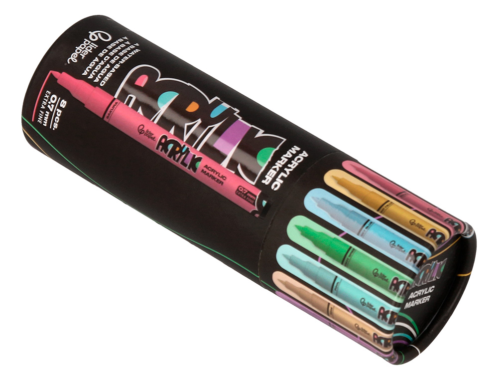 ROTULADOR LIDERPAPEL ACRYLIC BASE AGUA TODO TIPO DE SUPERFICIE PUNTA FINA 0,7 MM CAJA DE 8 UNIDADES COLORES PASTELES