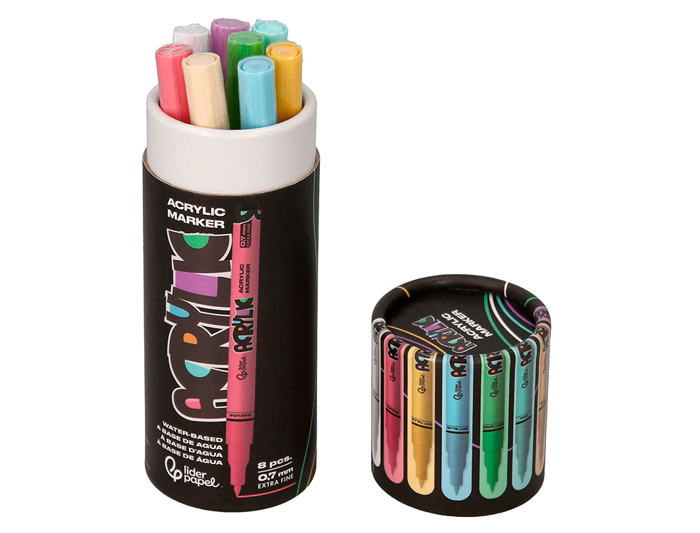ROTULADOR LIDERPAPEL ACRYLIC BASE AGUA TODO TIPO DE SUPERFICIE PUNTA FINA 0,7 MM CAJA DE 8 UNIDADES COLORES PASTELES
