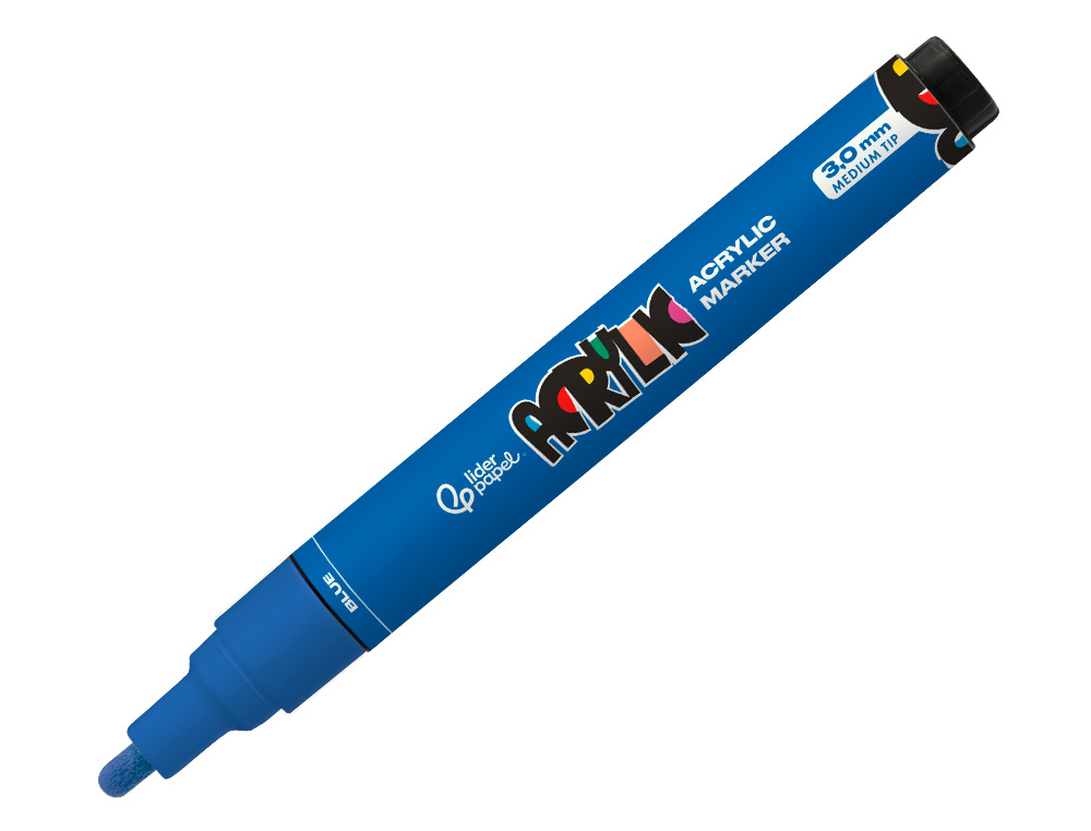 ROTULADOR LIDERPAPEL ACRYLIC BASE AGUA TODO TIPO DE SUPERFICIE PUNTA REDONDA 3 MM AZUL