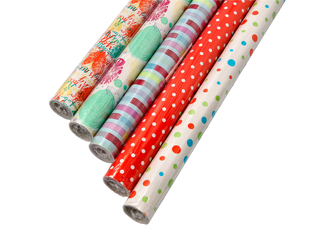 PAPEL DE REGALO LIDERPAPEL TODO AÑO ROLLO ANCHO 70 CM LONGITUD 2 MT GRAMAJE 60 GR DISEÑOS SURTIDOS C-2024