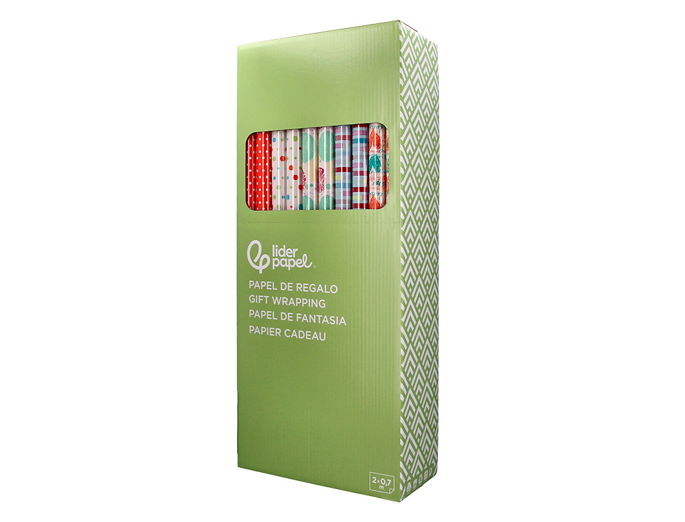 PAPEL DE REGALO LIDERPAPEL TODO AÑO ROLLO ANCHO 70 CM LONGITUD 2 MT GRAMAJE 60 GR DISEÑOS SURTIDOS C-2024