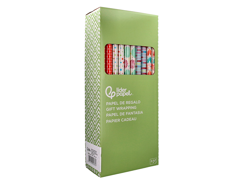 PAPEL DE REGALO LIDERPAPEL TODO AÑO ROLLO ANCHO 70 CM LONGITUD 2 MT GRAMAJE 60 GR DISEÑOS SURTIDOS C-2024