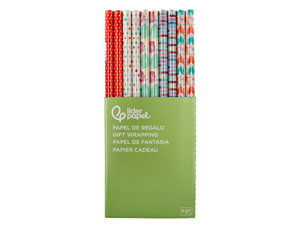 PAPEL DE REGALO LIDERPAPEL TODO AÑO ROLLO ANCHO 70 CM LONGITUD 2 MT GRAMAJE 60 GR DISEÑOS SURTIDOS C-2024
