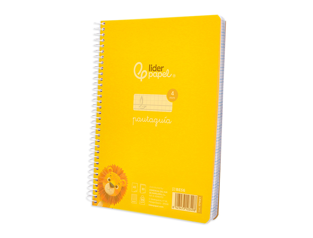 CUADERNO ESPIRAL LIDERPAPEL A5 PAUTAGUIA TAPA PLASTICO 80H 90GR CUADRO PAUTADO 4MM CON MARGEN COLOR AMARILLO