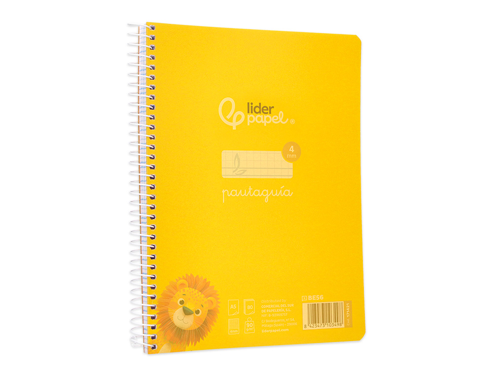 CUADERNO ESPIRAL LIDERPAPEL A5 PAUTAGUIA TAPA PLASTICO 80H 90GR CUADRO PAUTADO 4MM CON MARGEN COLOR AMARILLO
