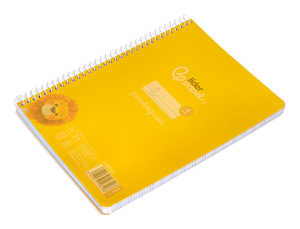 CUADERNO ESPIRAL LIDERPAPEL A5 PAUTAGUIA TAPA PLASTICO 80H 90GR CUADRO PAUTADO 4MM CON MARGEN COLOR AMARILLO