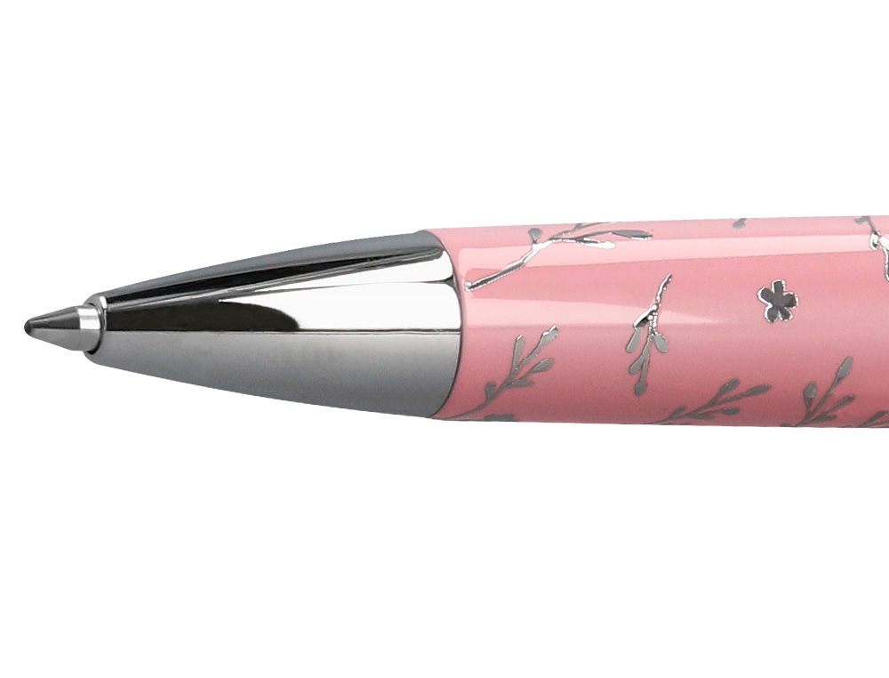 BOLIGRAFO BELIUS BELLA ALUMINIO COLOR ROSA DISEÑO PLATEADO RELIEVE TINTA AZUL CAJA DE DISEÑO