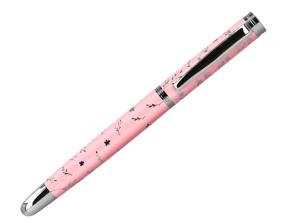 ROLLER BELIUS BELLA ALUMINIO COLOR ROSA DISEO PLATEADO RELIEVE TINTA COLOR NEGRO CAJA DE DISEO