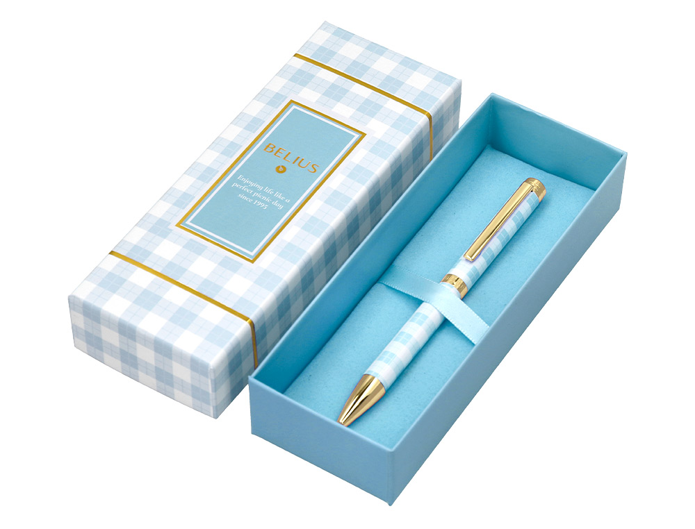 ROLLER BELIUS PERFECT PICNIC DAY ALUMINIO AZUL CELESTE DORADO TINTA COLOR NEGRO CAJA DE DISEO