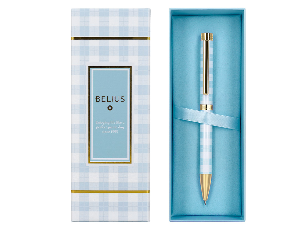 ROLLER BELIUS PERFECT PICNIC DAY ALUMINIO AZUL CELESTE DORADO TINTA COLOR NEGRO CAJA DE DISEO