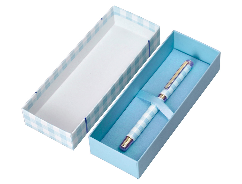 ROLLER BELIUS PERFECT PICNIC DAY ALUMINIO AZUL CELESTE DORADO TINTA COLOR NEGRO CAJA DE DISEÑO