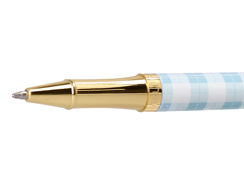 ROLLER BELIUS PERFECT PICNIC DAY ALUMINIO AZUL CELESTE DORADO TINTA COLOR NEGRO CAJA DE DISEÑO