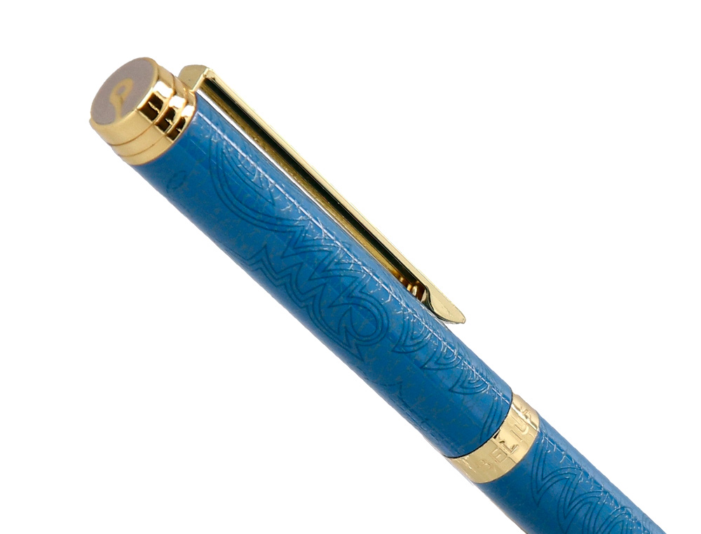 BOLIGRAFO BELIUS WILD WEST ALUMINIO COLOR AZUL MARINO DORADO TINTA COLOR AZUL CAJA DE DISEÑO