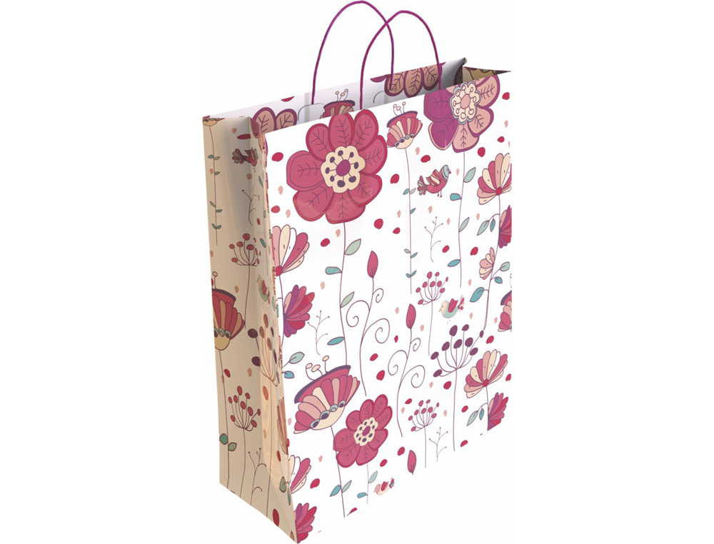 BOLSA PARA REGALO BASIKA PAPEL ESTUCADO 160 GR TODO AÑO CON ASA RETORCIDA TAMAÑO M 27+12X37 CM