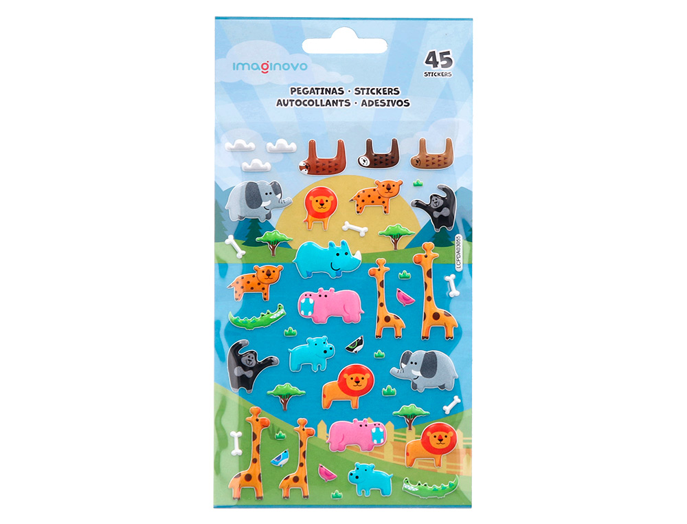 PEGATINAS IMAGINOVO CUTE ANIMALES SAFARI CON RELIEVE 190X105 MM EN BLISTER