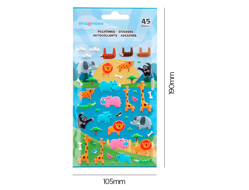 PEGATINAS IMAGINOVO CUTE ANIMALES SAFARI CON RELIEVE 190X105 MM EN BLISTER
