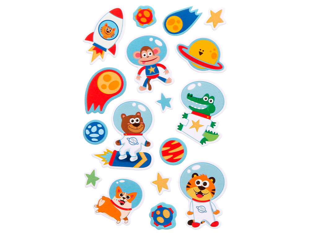 PEGATINAS IMAGINOVO LUMINOSAS ASTRONAUTAS CON RELIEVE 250X145 MM EN BLISTER