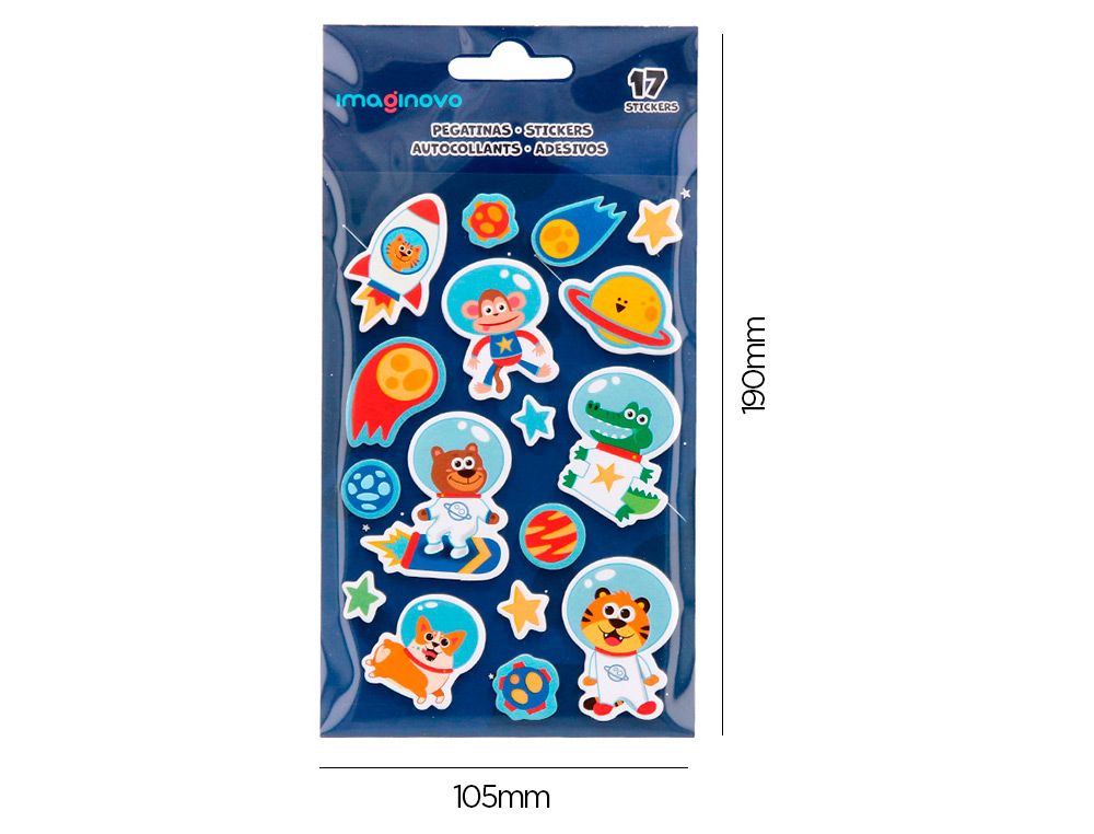 PEGATINAS IMAGINOVO LUMINOSAS ASTRONAUTAS CON RELIEVE 250X145 MM EN BLISTER