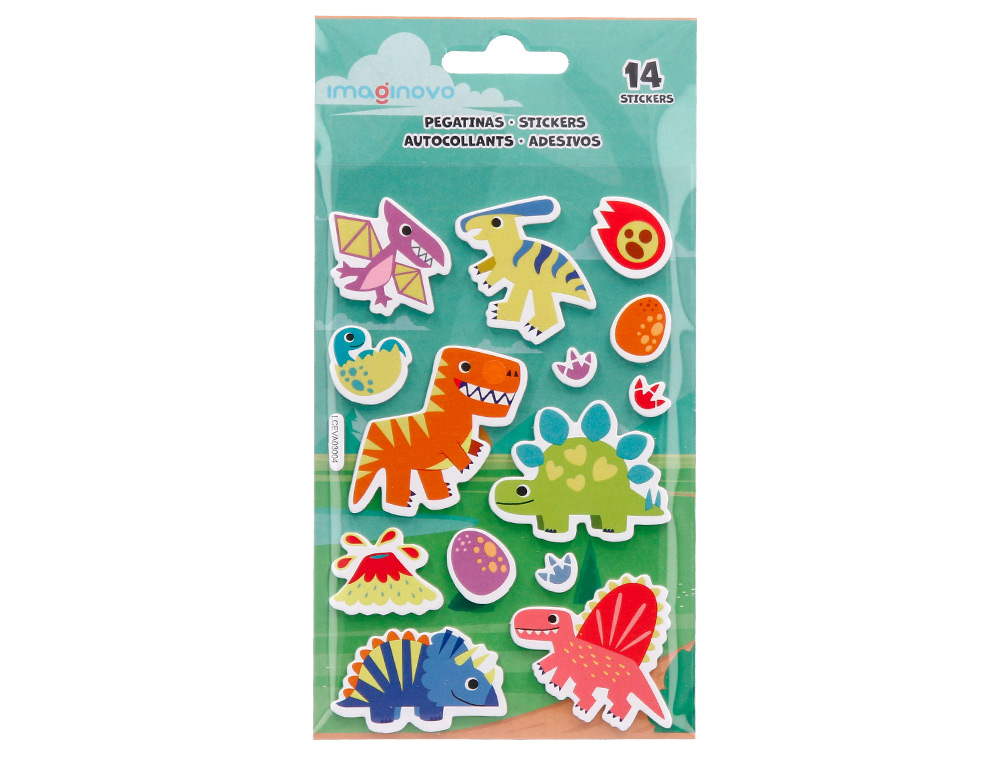 PEGATINAS IMAGINOVO LUMINOSAS DINOSAURIOS CON RELIEVE 190X105 MM EN BLISTER
