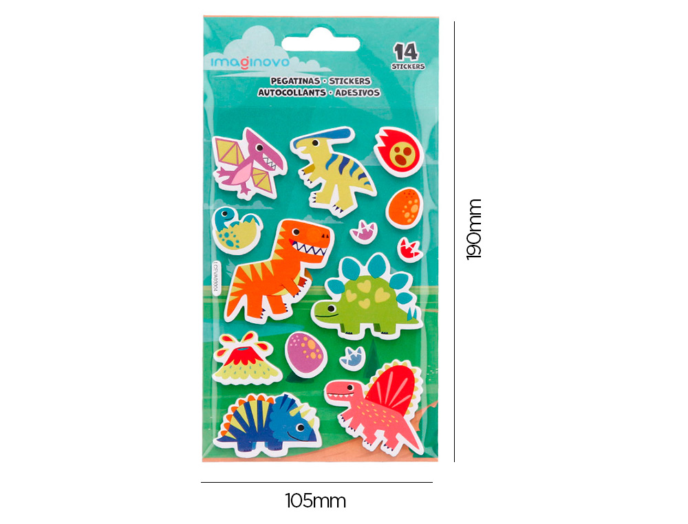 PEGATINAS IMAGINOVO LUMINOSAS DINOSAURIOS CON RELIEVE 190X105 MM EN BLISTER
