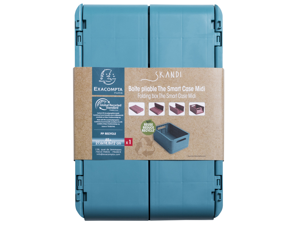 CAJA PLEGABLE EXACOMPTA MIDI SKANDI POLIPROPILENO RECICLADO COLOR AZUL PACIFICO 276X188X120 MM
