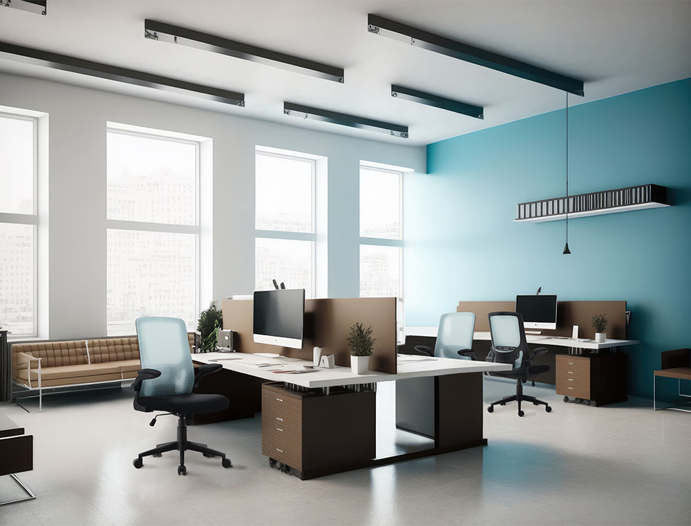 SILLA Q-CONNECT OFICINA ALBA MALLA BASE METALICA ALT MAX 1110 ANC 610 PROF 580 RUEDAS PREMIUM COLOR NEGRO AZUL