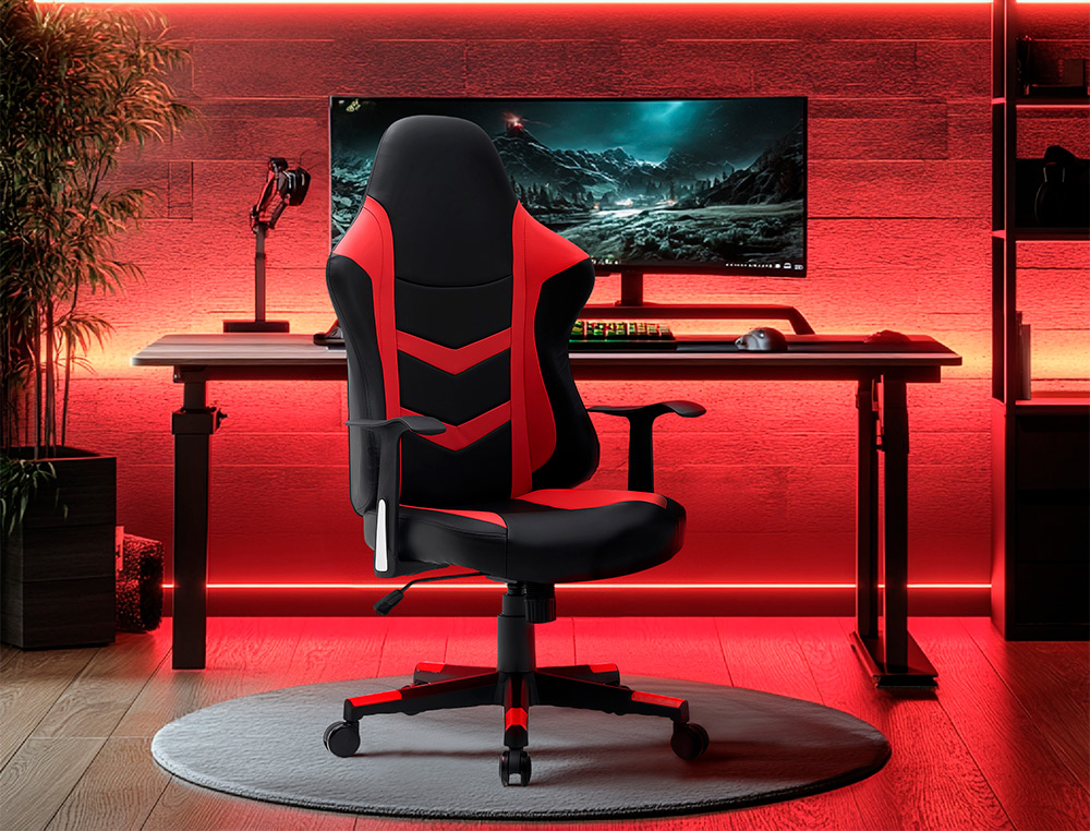 SILLA Q-CONNECT GAMING ORVIETO SIMIL PIEL BASE METALICA ALT MAX 1200 ANC 650 PROF 650 MM RUEDAS PREMIUM NEGRO ROJO