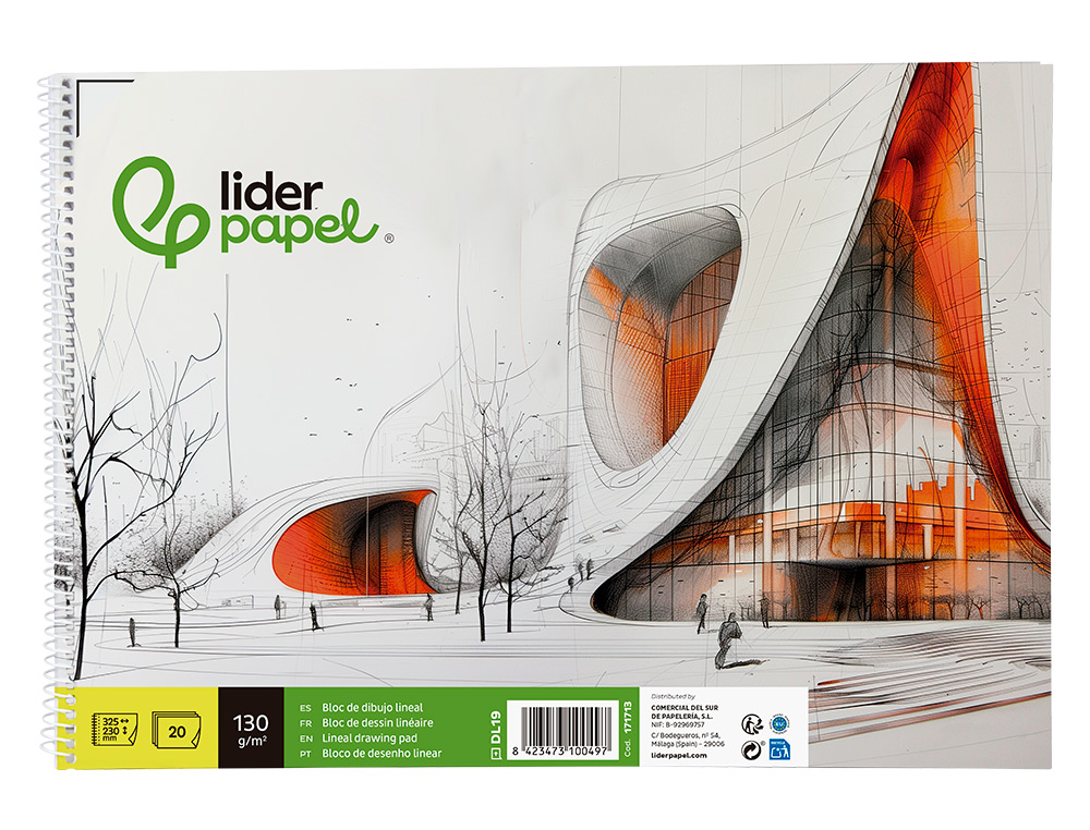 BLOC DIBUJO LIDERPAPEL LINEAL VANGUARDIA 230X325MM 20 HOJAS 130G/M2 CON RECUADRO PERFORADO