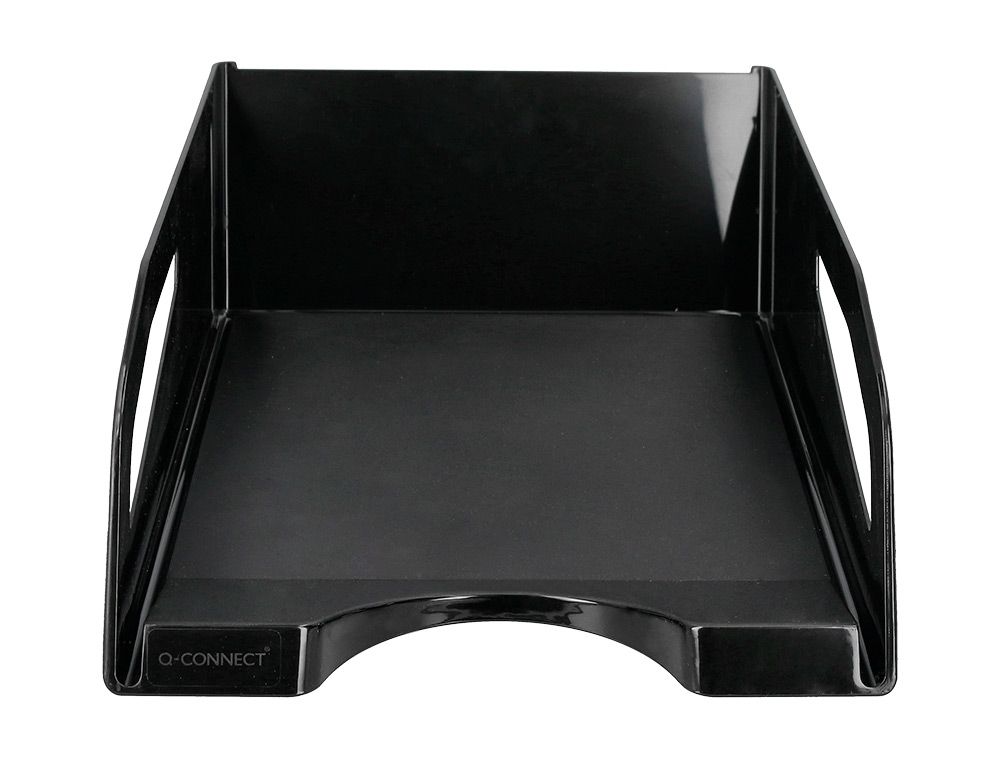 BANDEJA SOBREMESA PLASTICO Q-CONNECT GRAN CAPACIDAD CON ASA NEGRO OPACO 386X270X115MM