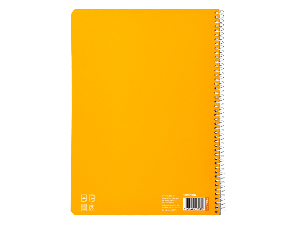 CUADERNO ESPIRAL LIDERPAPEL A4 PAUTAGUIA TAPA BLANDA 80H 75 GR CUADRO PAUTADO 3MM COLOR AMARILLO