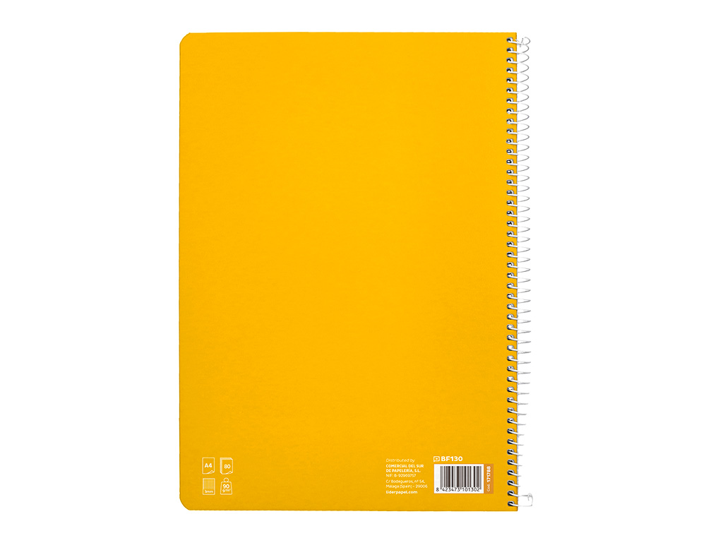 CUADERNO ESPIRAL LIDERPAPEL DIN A4 PAUTAGUIA TAPA DURA 80H 90 GR CUADRO PAUTADO 3MM COLOR AMARILLO