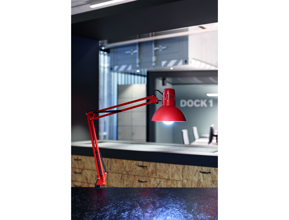 LAMPARA DE ESCRITORIO MAUL STUDY CON PINZA COLOR ROJO 170X440X350 MM