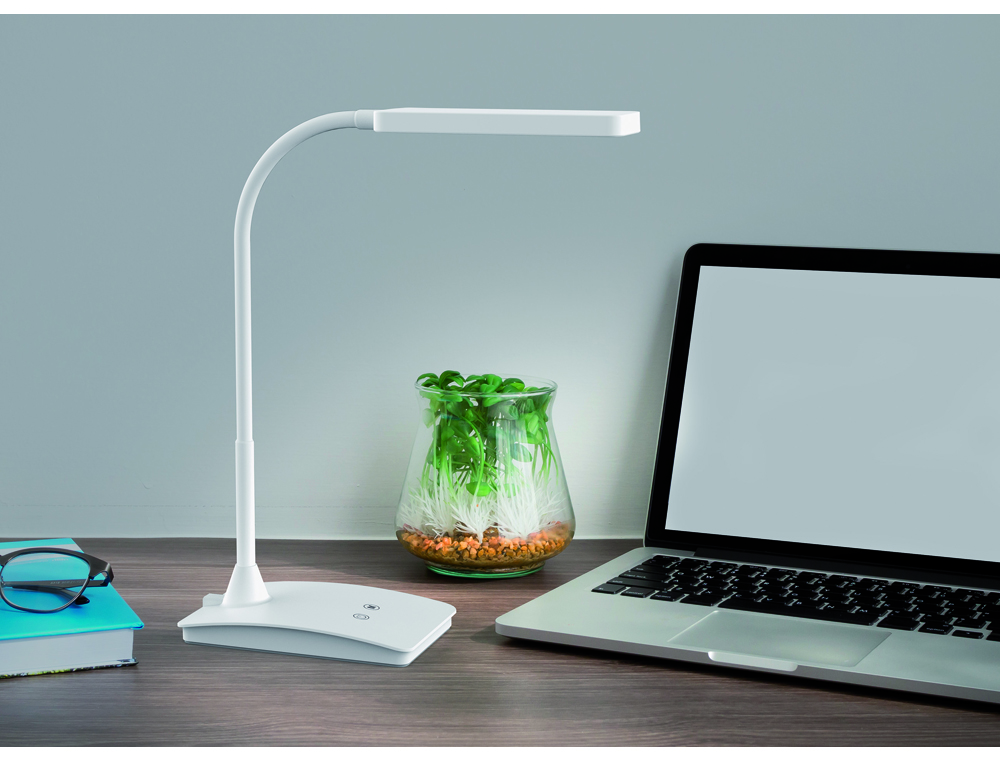 LAMPARA DE ESCRITORIO MAUL LED 5W 616LM LUZ AJUSTABLE PANEL TACTIL DOBLE BRAZO BLANCA
