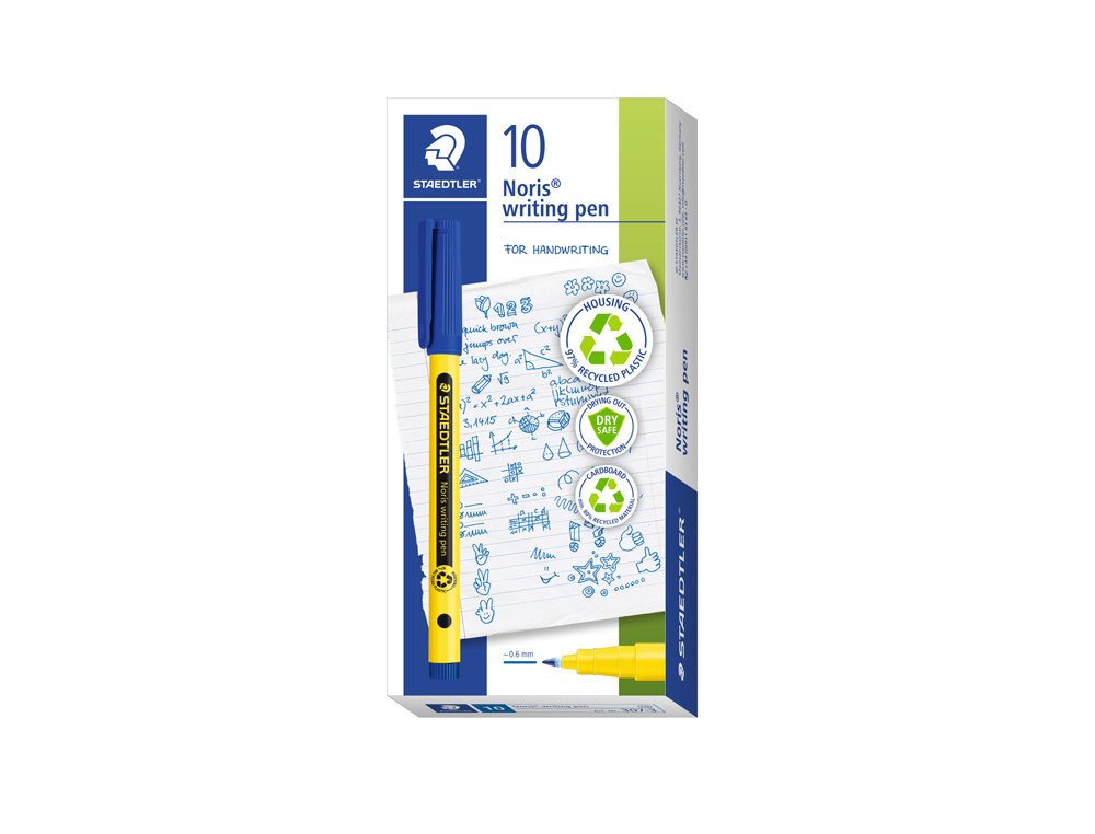 ROTULADOR STAEDTLER NORIS WRITING PEN 307 TINTA BASE DE AGUA PUNTA FINA TRAZO 0,6 MM AZUL