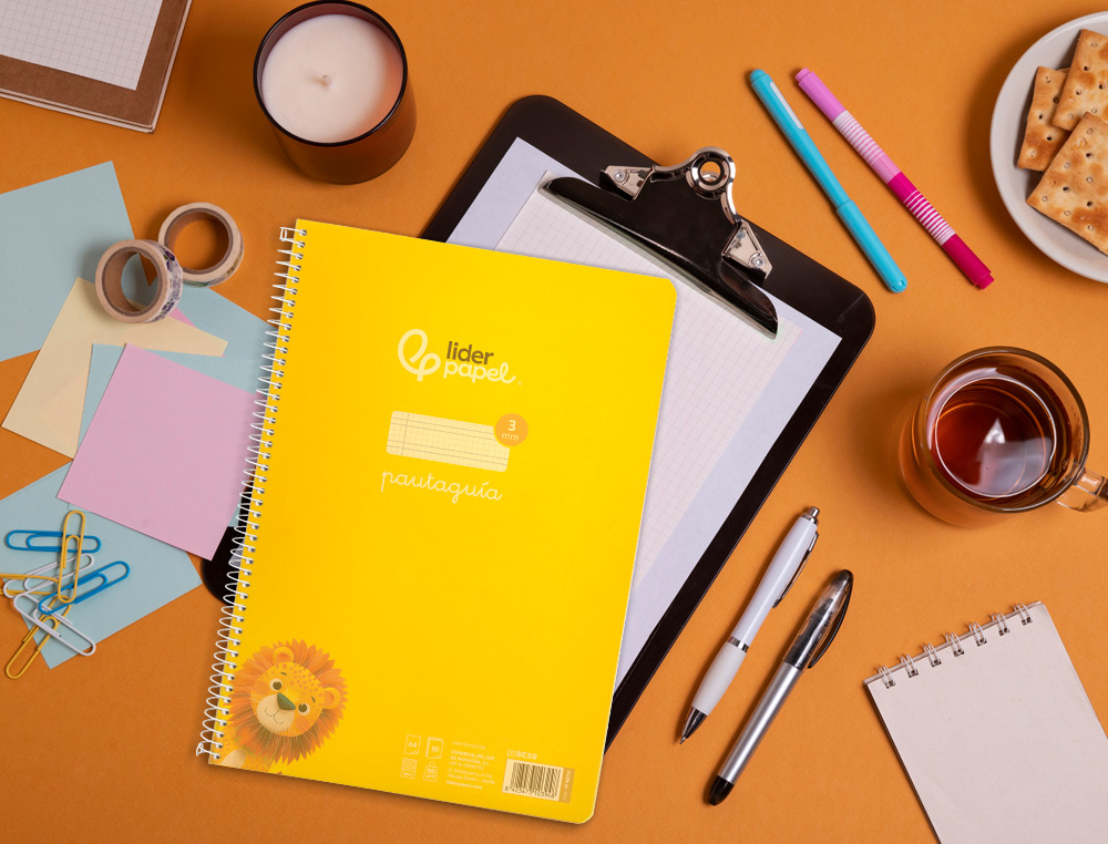 CUADERNO ESPIRAL LIDERPAPEL A4 PAUTAGUIA TAPA PLASTICO 80H 90GR CUADRO PAUTADO 3MM CON MARGEN COLOR AMARILLO