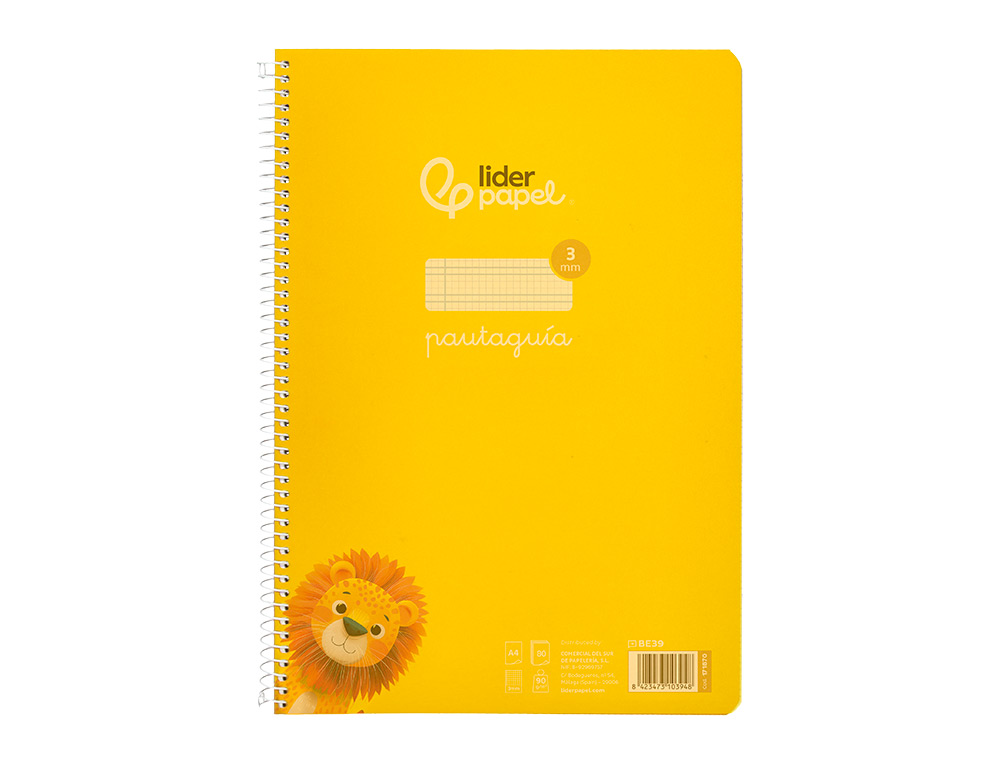 CUADERNO ESPIRAL LIDERPAPEL A4 PAUTAGUIA TAPA PLASTICO 80H 90GR CUADRO PAUTADO 3MM CON MARGEN COLOR AMARILLO