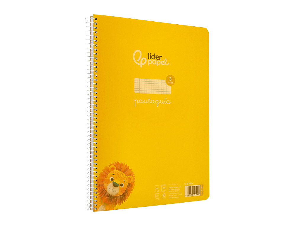 CUADERNO ESPIRAL LIDERPAPEL A4 PAUTAGUIA TAPA PLASTICO 80H 90GR CUADRO PAUTADO 3MM CON MARGEN COLOR AMARILLO