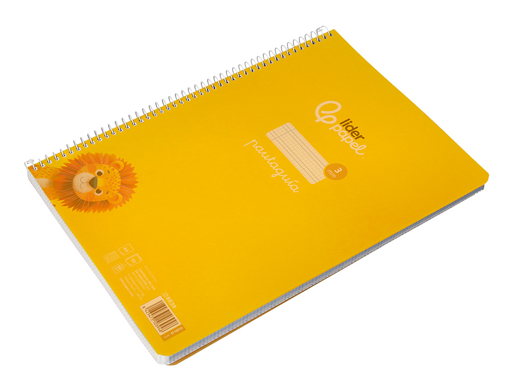 CUADERNO ESPIRAL LIDERPAPEL A4 PAUTAGUIA TAPA PLASTICO 80H 90GR CUADRO PAUTADO 3MM CON MARGEN COLOR AMARILLO