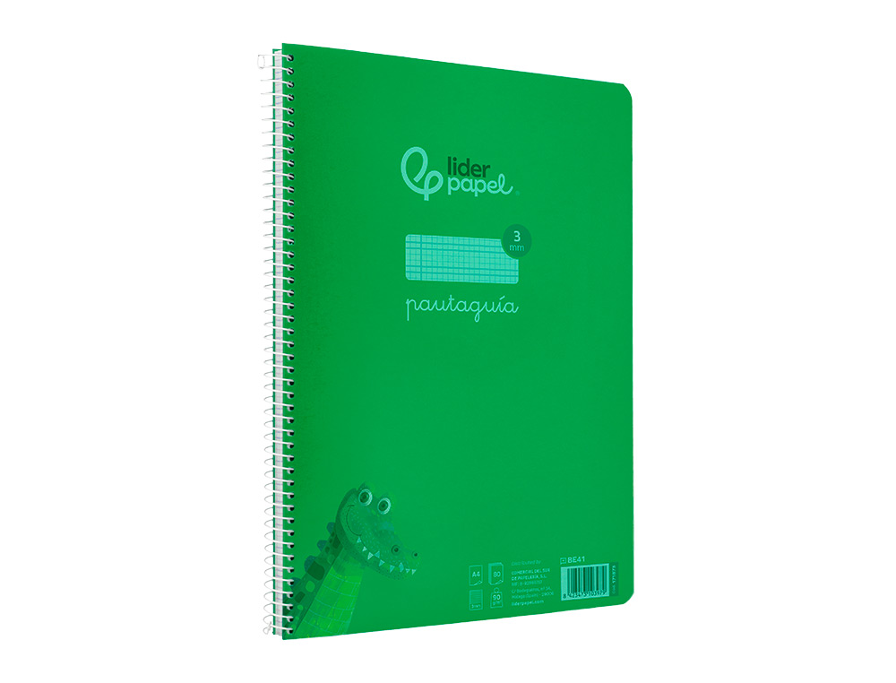 CUADERNO ESPIRAL LIDERPAPEL A4 PAUTAGUIA TAPA PLASTICO 80H 90GR CUADRO PAUTADO 3MM CON MARGEN COLOR VERDE