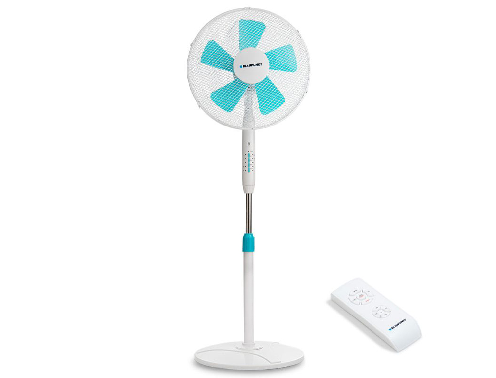VENTILADOR BLAUPUNKT PIE BASE REDONDA 5 ASPAS 3 VELOCIDADES ALTURA REGULABLE CON MANDO DISTANCIA+TEMPORIZADOR 45W