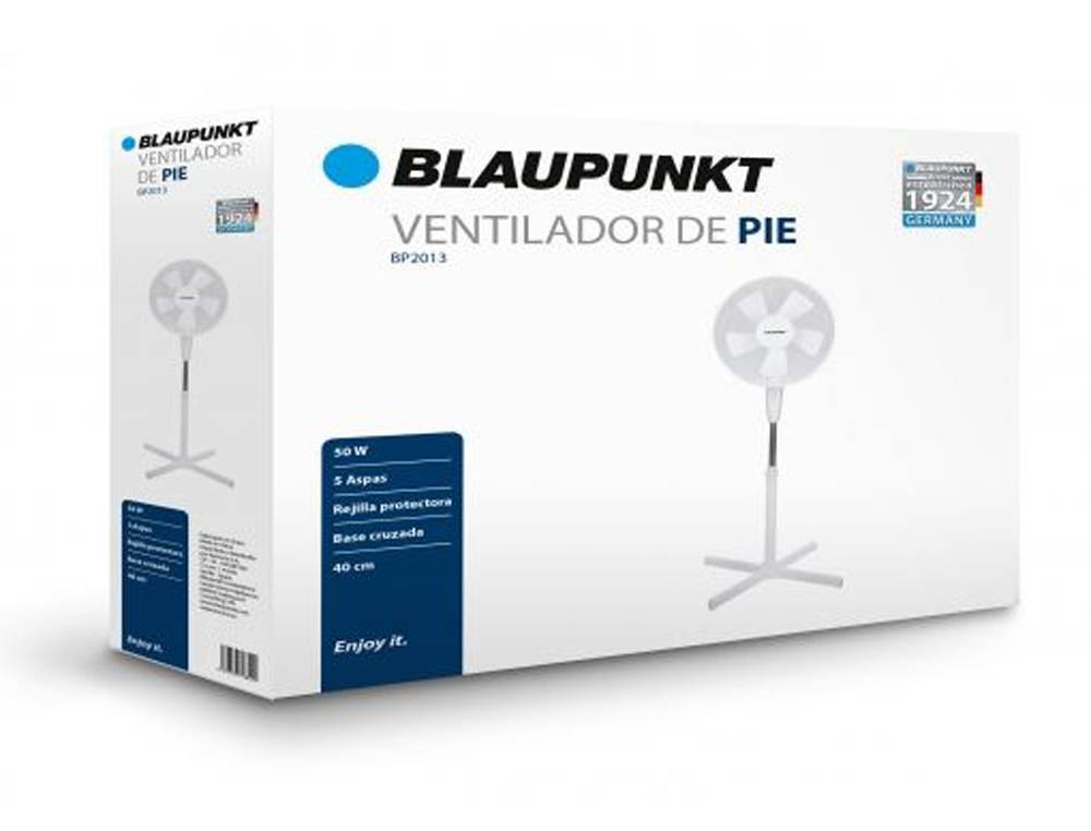 VENTILADOR BLAUPUNKT PIE BASE CRUZADA 5 ASPAS 3 VELOCIDADES ALTURA REGULABLE 50W