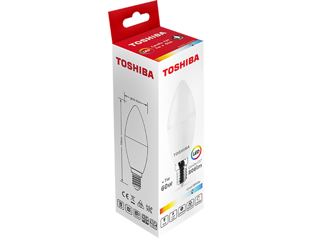 BOMBILLA LED TOSHIBA C37 E27 5W 3000K LUZ FRIA