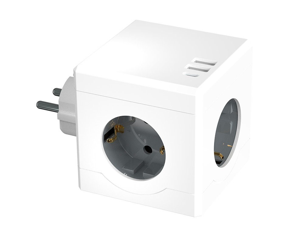 REGLETA Q-CONNECT DE CUBO ENCHUFE MULTIPLE POWER CUBE 6 EN 1 DIRECTO PARED 3 TOMAS DE CORRIENTE+2 USB+1 USB C