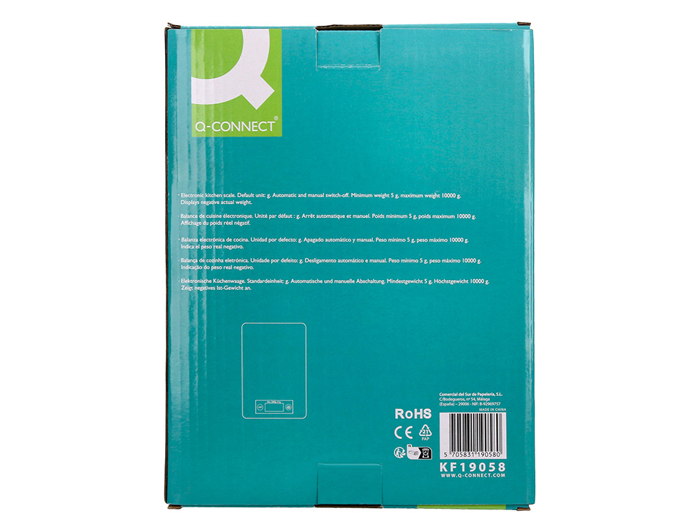 BASCULA PRECISION Q-CONNECT DIGITAL CON PANTALLA LCD PRECISION 1 GR CAPACIDAD DE 5 GR A 10 KG 215X165X16MM